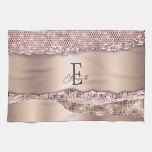 ROSE GOLD BLUSH PINK COPPER GREEN BLACK STRIPS KITCHEN TOWEL, Zazzle in  2023