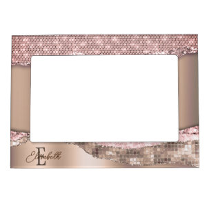 Trendy Rose Gold Diamonds Glitter Monogram Magnetic Frame