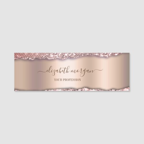 Trendy Rose Gold Diamonds Glitter Monogram Name Tag