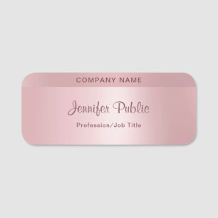 Trendy Rose Gold Elegant Hand Script Template Name Tag