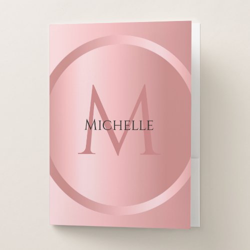 Trendy Rose Gold Elegant Mono gram Modern Template Pocket Folder