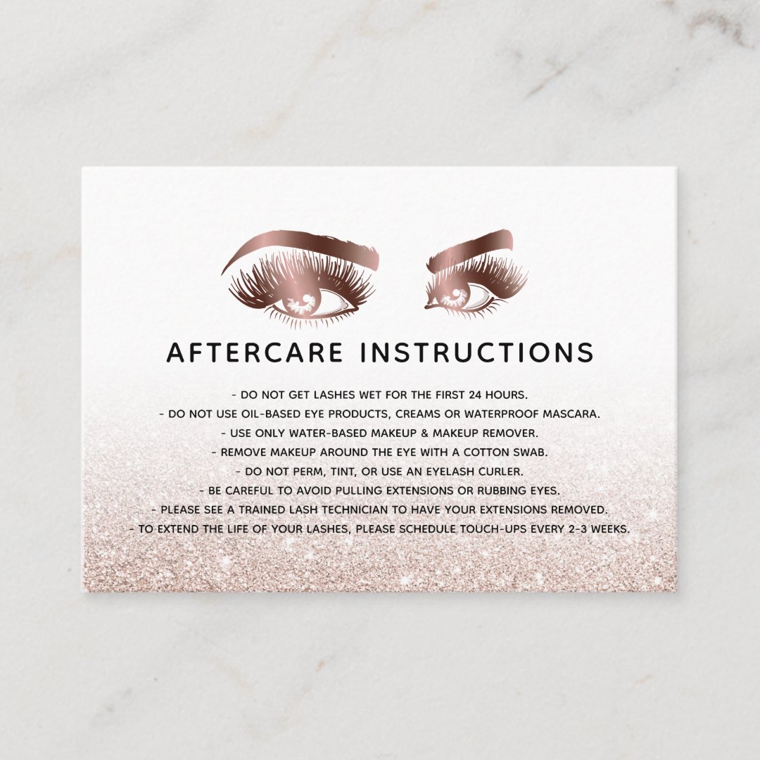 Trendy Rose Gold Eye Rose Gold Glitter Aftercare Referral Card Zazzle