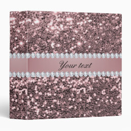 Trendy Rose Gold Faux Glitter and Diamonds 3 Ring Binder