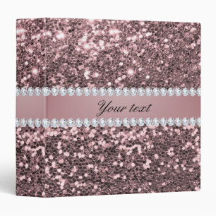 Trendy Rose Gold Faux Glitter and Diamonds 3 Ring Binder