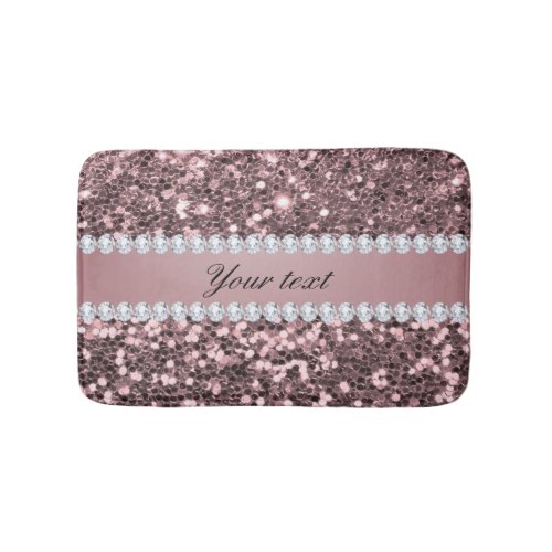 Trendy Rose Gold Faux Glitter and Diamonds Bathroom Mat