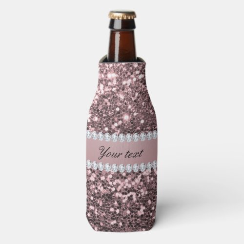 Trendy Rose Gold Faux Glitter and Diamonds Bottle Cooler