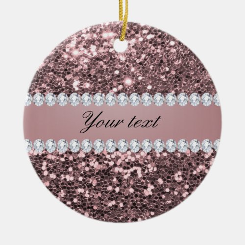 Trendy Rose Gold Faux Glitter and Diamonds Ceramic Ornament