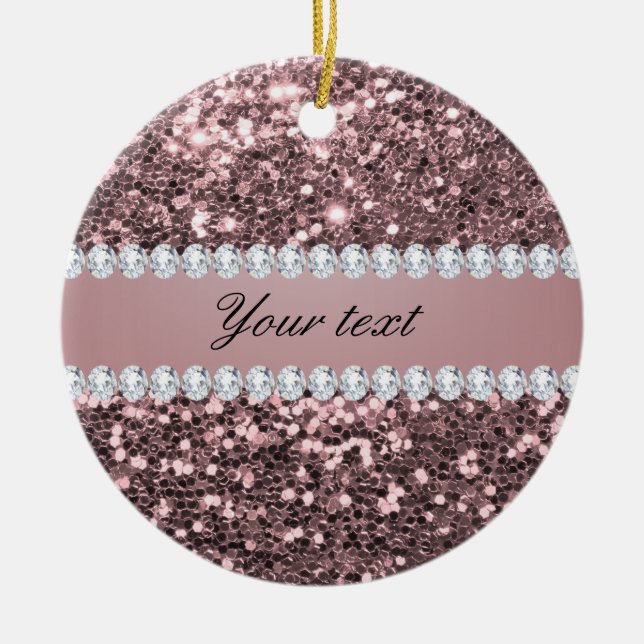 Trendy Rose Gold Faux Glitter and Diamonds Ceramic Ornament (Front)