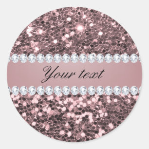 Trendy Rose Gold Faux Glitter and Diamonds Classic Round Sticker