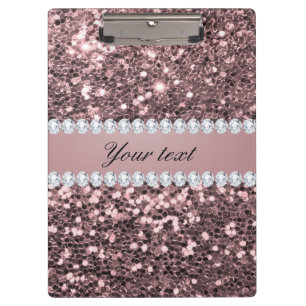 Trendy Rose Gold Faux Glitter and Diamonds Clipboard