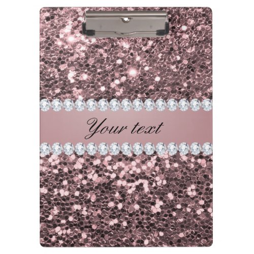 Trendy Rose Gold Faux Glitter and Diamonds Clipboard