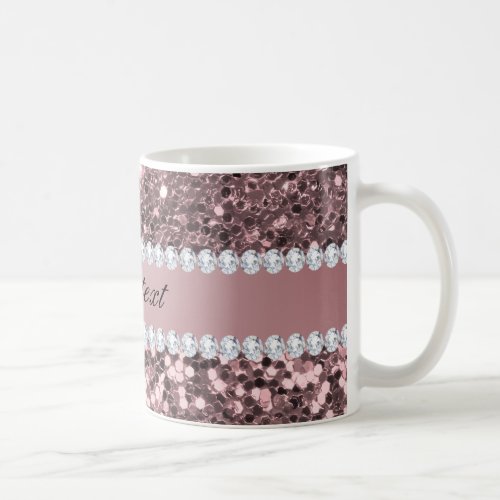 Trendy Rose Gold Faux Glitter and Diamonds Coffee Mug