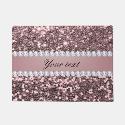 Trendy Rose Gold Faux Glitter and Diamonds Doormat