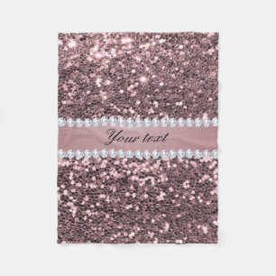 Trendy Rose Gold Faux Glitter and Diamonds Fleece Blanket