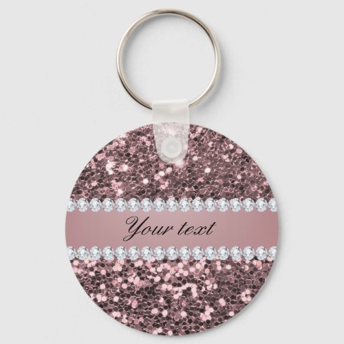 Trendy Rose Gold Faux Glitter and Diamonds Keychain