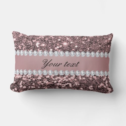 Trendy Rose Gold Faux Glitter and Diamonds Lumbar Pillow