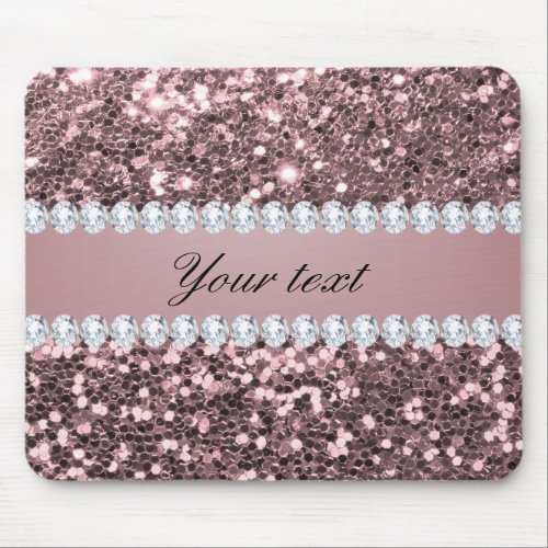 Trendy Rose Gold Faux Glitter and Diamonds Mouse Pad