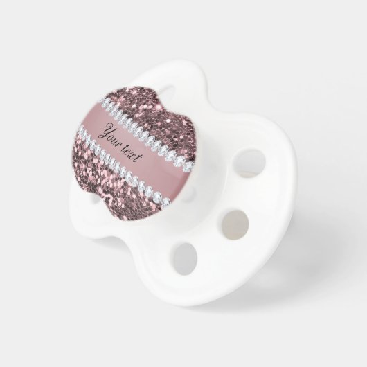 Trendy Rose Gold Faux Glitter and Diamonds Pacifier (Front Right)