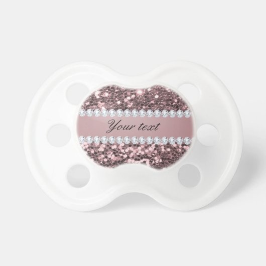 Trendy Rose Gold Faux Glitter and Diamonds Pacifier (Front)