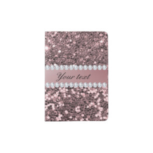 Trendy Rose Gold Faux Glitter and Diamonds Passport Holder