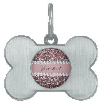 Trendy Rose Gold Faux Glitter And Diamonds Pet Name Tag by glamgoodies at Zazzle