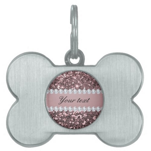 Trendy Rose Gold Faux Glitter and Diamonds Pet Name Tag