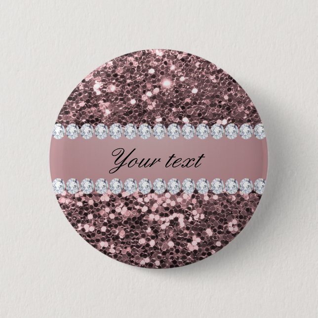 Trendy Rose Gold Faux Glitter and Diamonds Pinback Button (Front)
