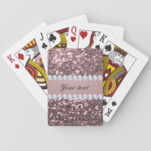 Trendy Rose Gold Faux Glitter and Diamonds Poker Cards