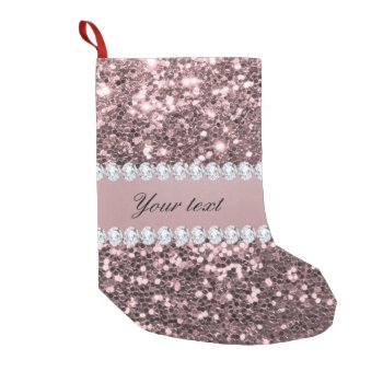 Trendy Rose Gold Faux Glitter And Diamonds Small Christmas Stocking by glamgoodies at Zazzle