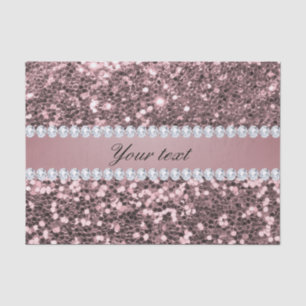 Trendy Rose Gold Faux Glitter and Diamonds Tissue Paper