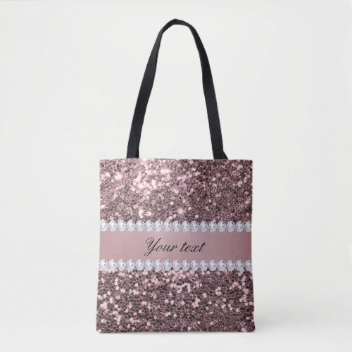 Trendy Rose Gold Faux Glitter and Diamonds Tote Bag