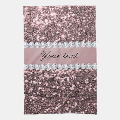 Trendy Rose Gold Faux Glitter and Diamonds Towel