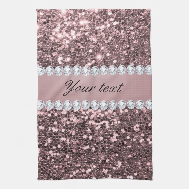 Trendy Rose Gold Faux Glitter and Diamonds Towel (Vertical)