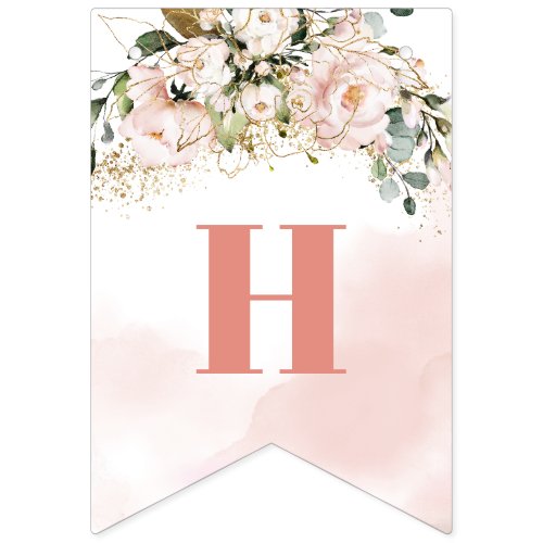 Trendy rose gold floral gold 16th Birthday Party  Bunting Flags