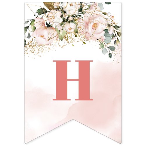 Trendy rose gold floral sage 16th Birthday Party  Bunting Flags