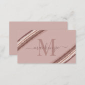 Trendy Rose Gold Foil Copper Brush Monogram Business Card (Front/Back)