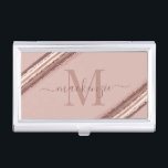 Trendy Rose Gold Foil Copper Brush Monogram Business Card Case<br><div class="desc">Trendy Rose Gold Foil Copper Brush Monogram Business Card Case featuring your custom monogram and details with our chic luxury brush strokes in shades of rose gold,  copper,  bronze,  and blush clay. Perfect for your glam girly aesthetic!</div>