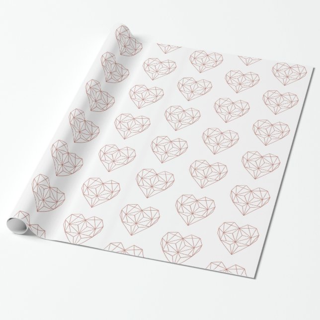 Trendy Rose Gold Foil Geometric Heart Pattern Wrapping Paper (Unrolled)