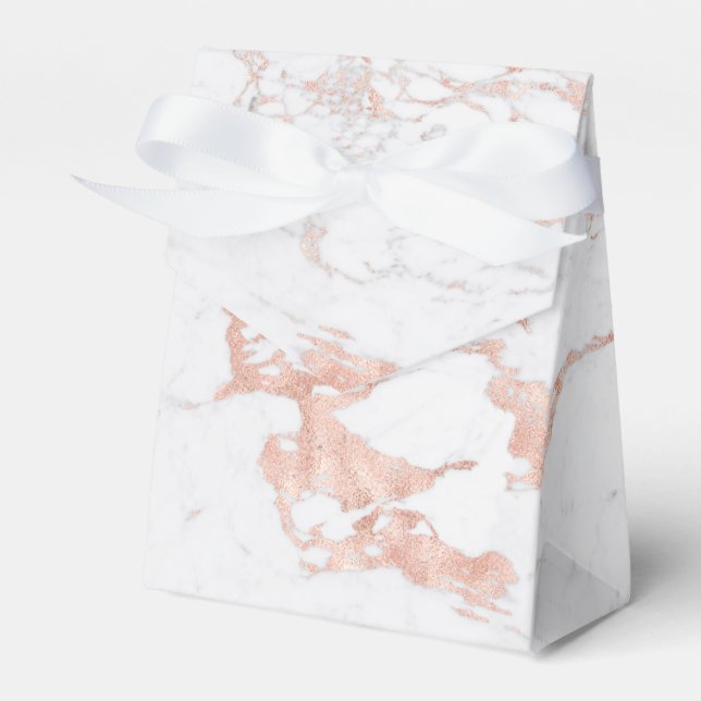 Trendy Rose Gold Foil Marble Favor Boxes (Front Side)