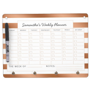 Trendy Rose Gold Foil Stripes Weekly To-Do Planner Dry Erase Board With Keychain Holder