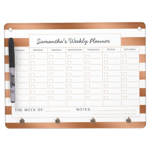Trendy Rose Gold Foil Stripes Weekly To_Do Planner Dry Erase Board With Keychain Holder