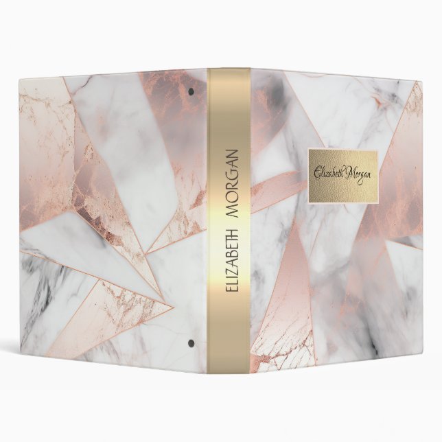 Trendy Rose Gold Geometric Marble 3 Ring Binder (Background)