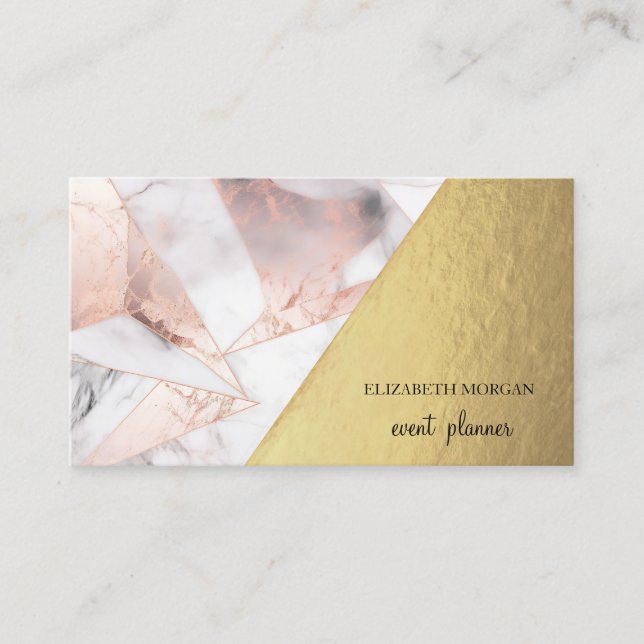 Trendy Rose Gold Geometric Marble Business Card (Front)