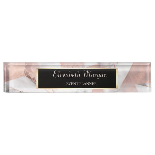 Trendy Rose Gold Geometric Marble  Desk Name Plate