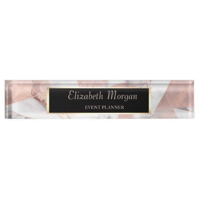 Trendy Rose Gold Geometric Marble  Desk Name Plate (Front)