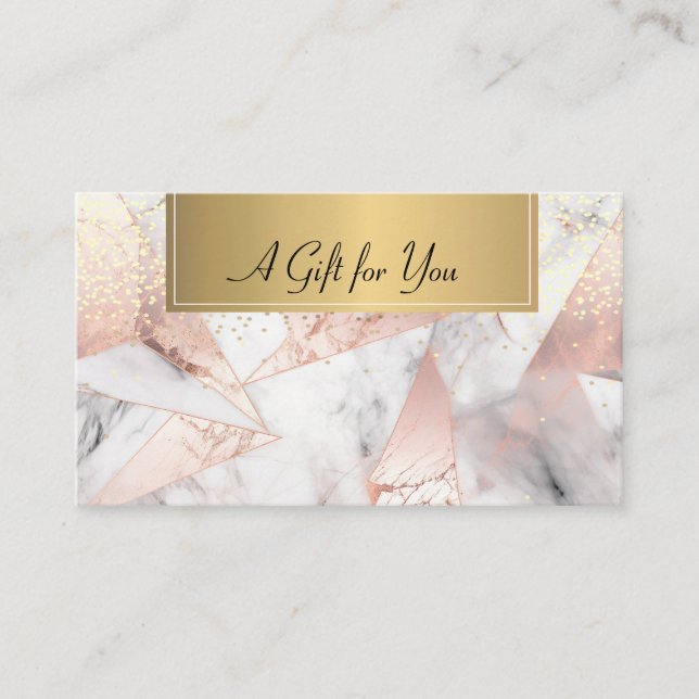Trendy Rose Gold Geometric Marble Discount Card (Front)