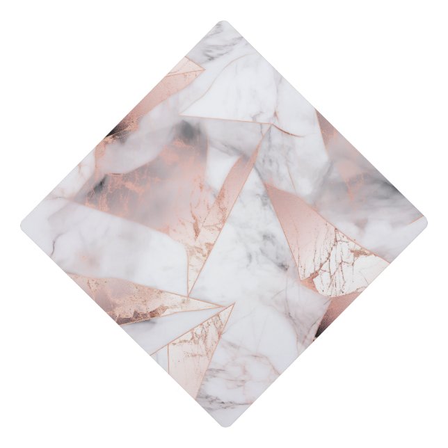 Trendy Rose Gold Geometric Marble Graduation Cap Topper (Front)