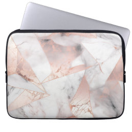 Trendy Rose Gold Geometric Marble  Laptop Sleeve