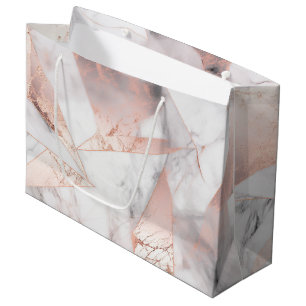 Trendy Rose Gold Geometric Marble Large Gift Bag