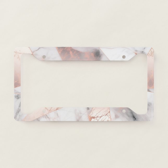 Trendy Rose Gold Geometric Marble License Plate Frame (Front)
